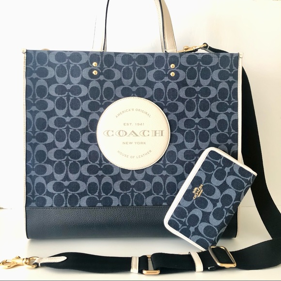 Coach Bags Coach Dempsey Tote Blue Large Purse Wallet Set